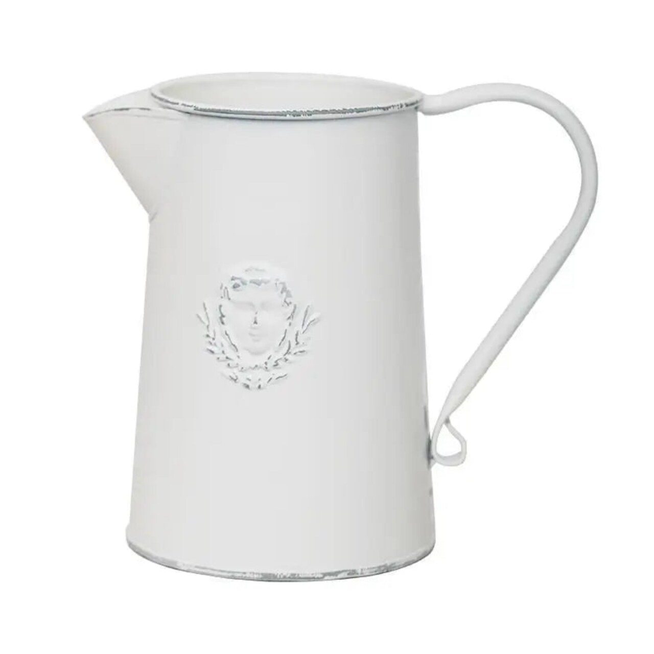 Rustic White Metal Flower Pitcher Vase Farmhouse Jug with Handle